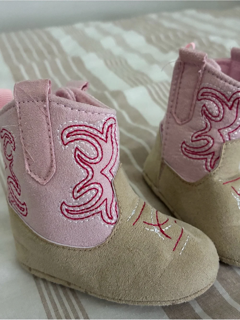 Baby Pink and Tan Cowboy Booties for Walkers